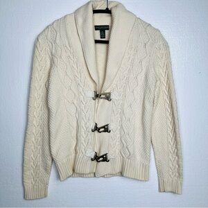 Ralph Lauren Cream Cable Knit Shawl Collar Toggle Cardigan